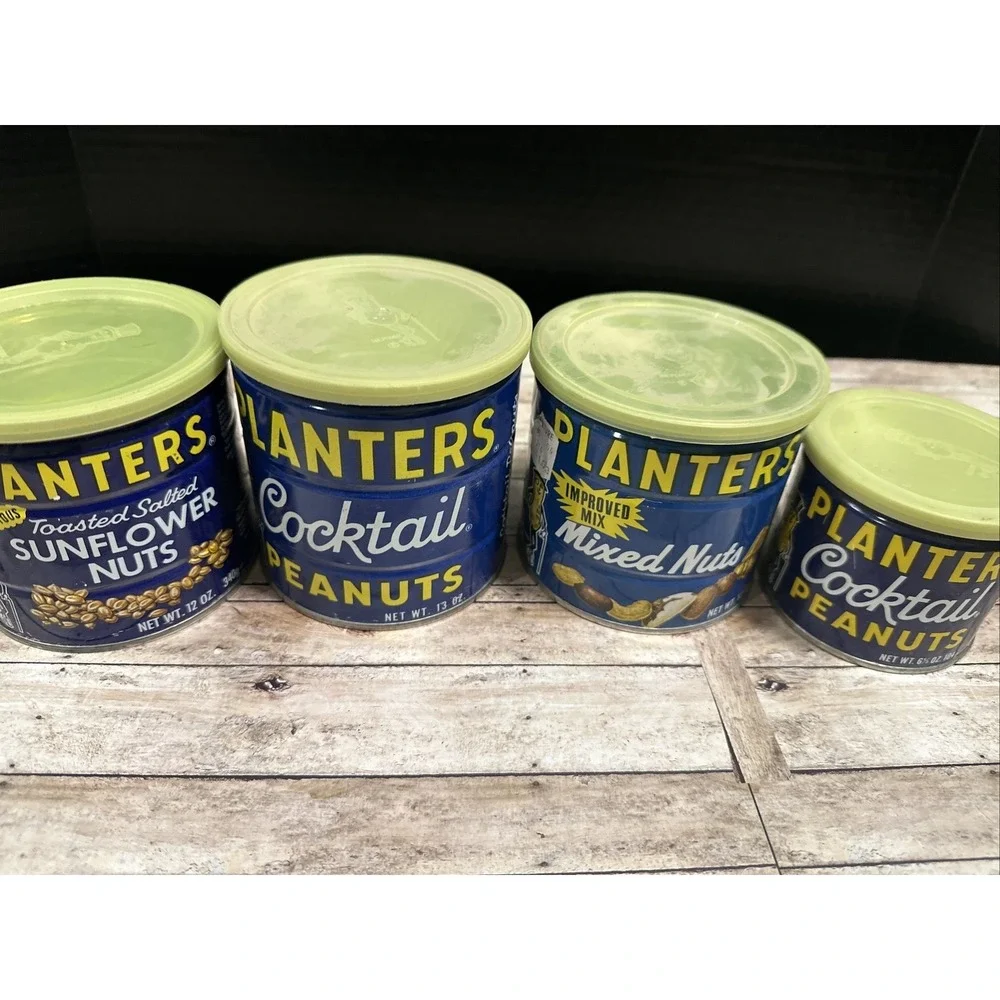 Vintage Planters Peanuts Tin Empty Lot Of 4 Cocktail Mixed Nuts Sunflower Nuts